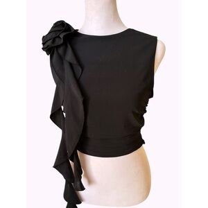 Abercrombie & fitch cascading top crop ruching black sleeveless S blouse